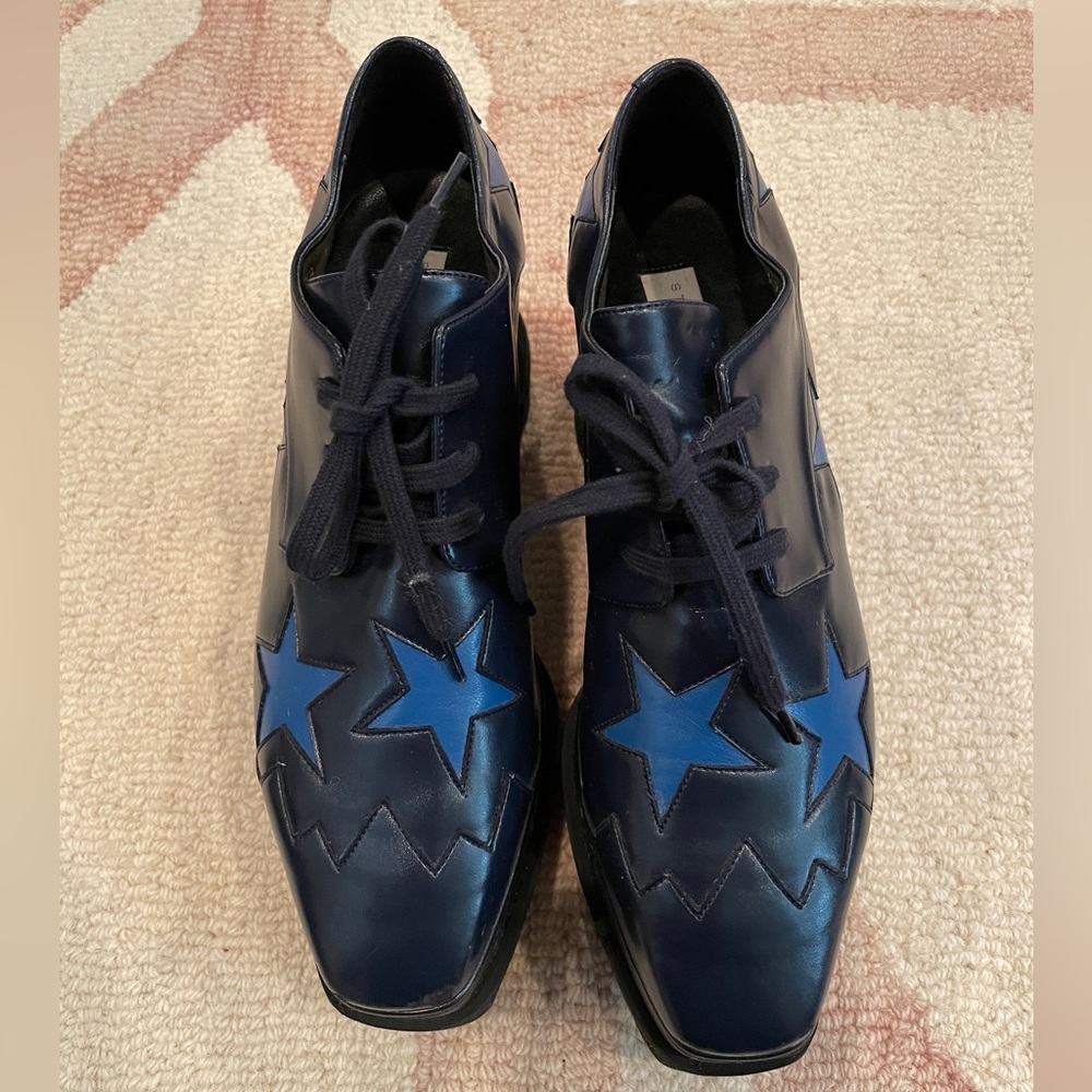 Stella McCartney Navy Vegan Leather Platform Oxfords